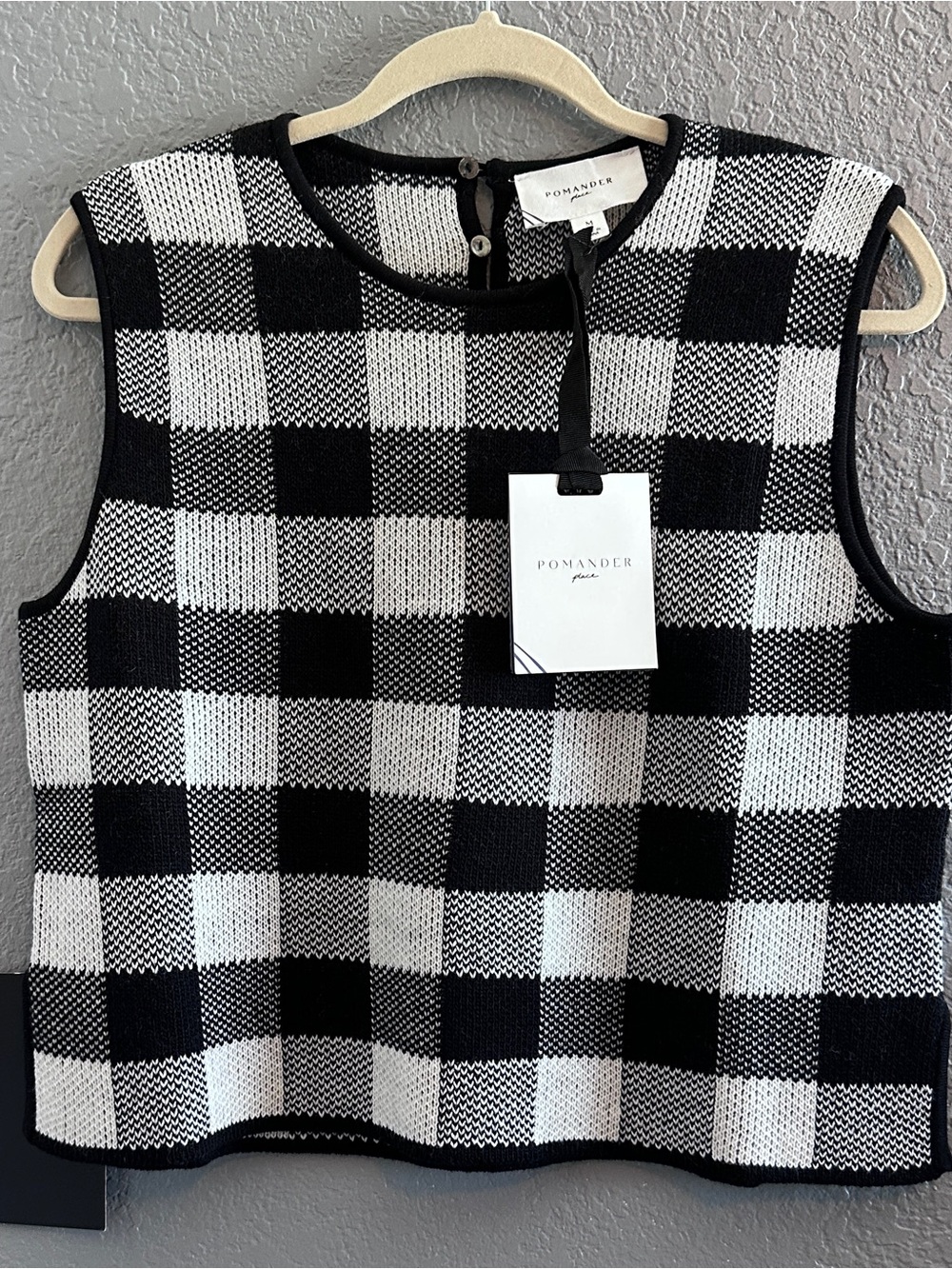 NWT Pomander Place Tuckernuck Black White Buffalo Check Knit Sweater Vest